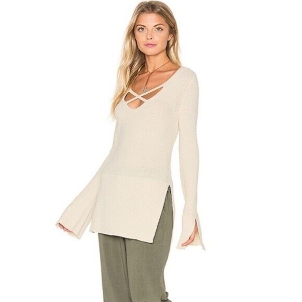 Free People Criss Cross Tunic Sweater in Cream